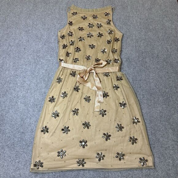Adrianna Papell Dress Tan Gem Flowers sparkle Cocktail Evening Dress size 8 - Picture 11 of 16